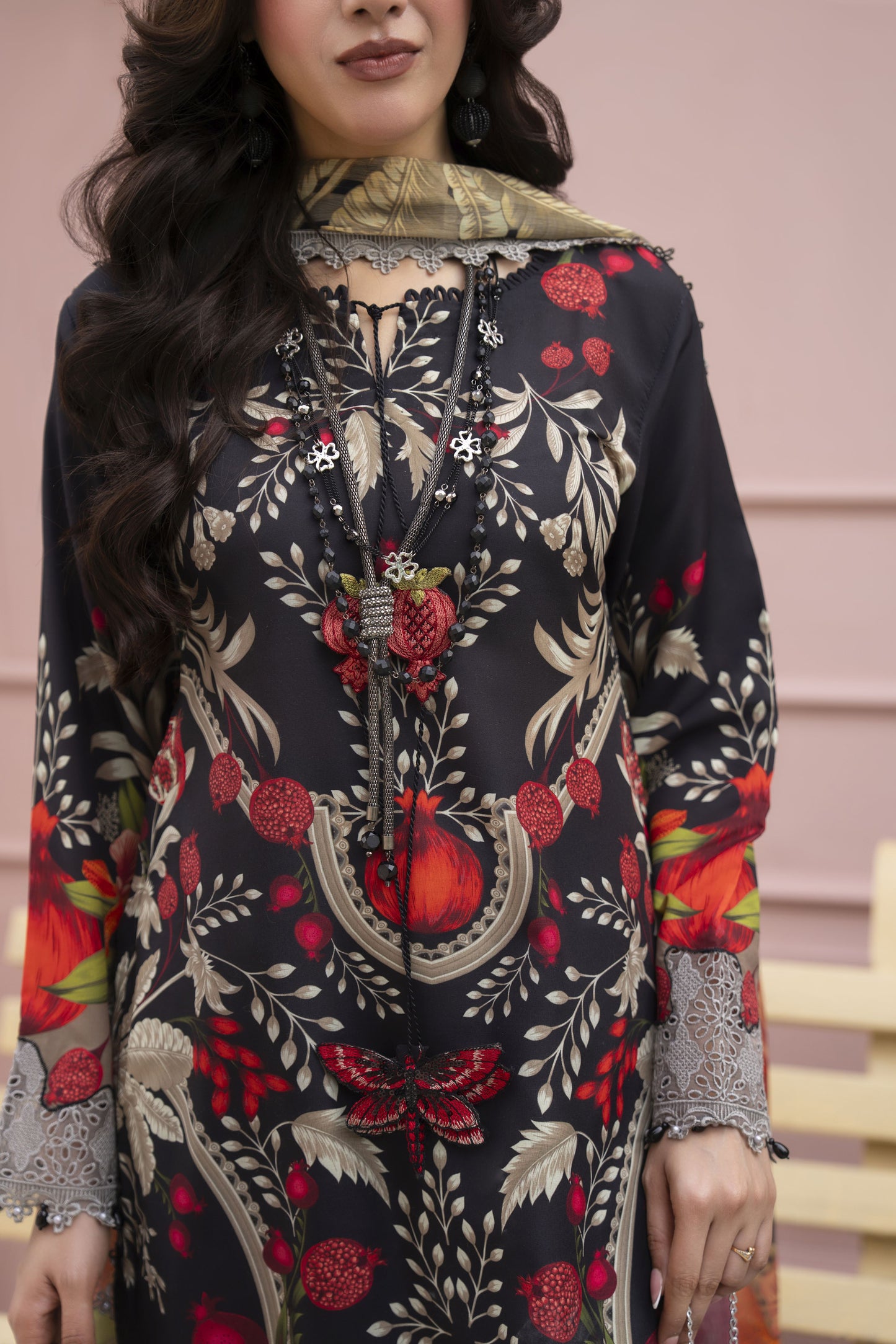 3pc Printed & Chikankari Embroidered Lawn Suit with Chiffon Dupatta RES7