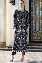 Sakeena Sheen Black & White Botanical Printed Poly Raw Silk 2pc Kaftan – SHH9