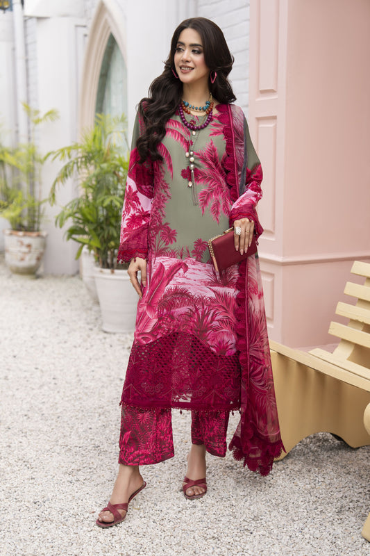 3pc Printed & Chikankari Embroidered Lawn Suit with Chiffon Dupatta RES9