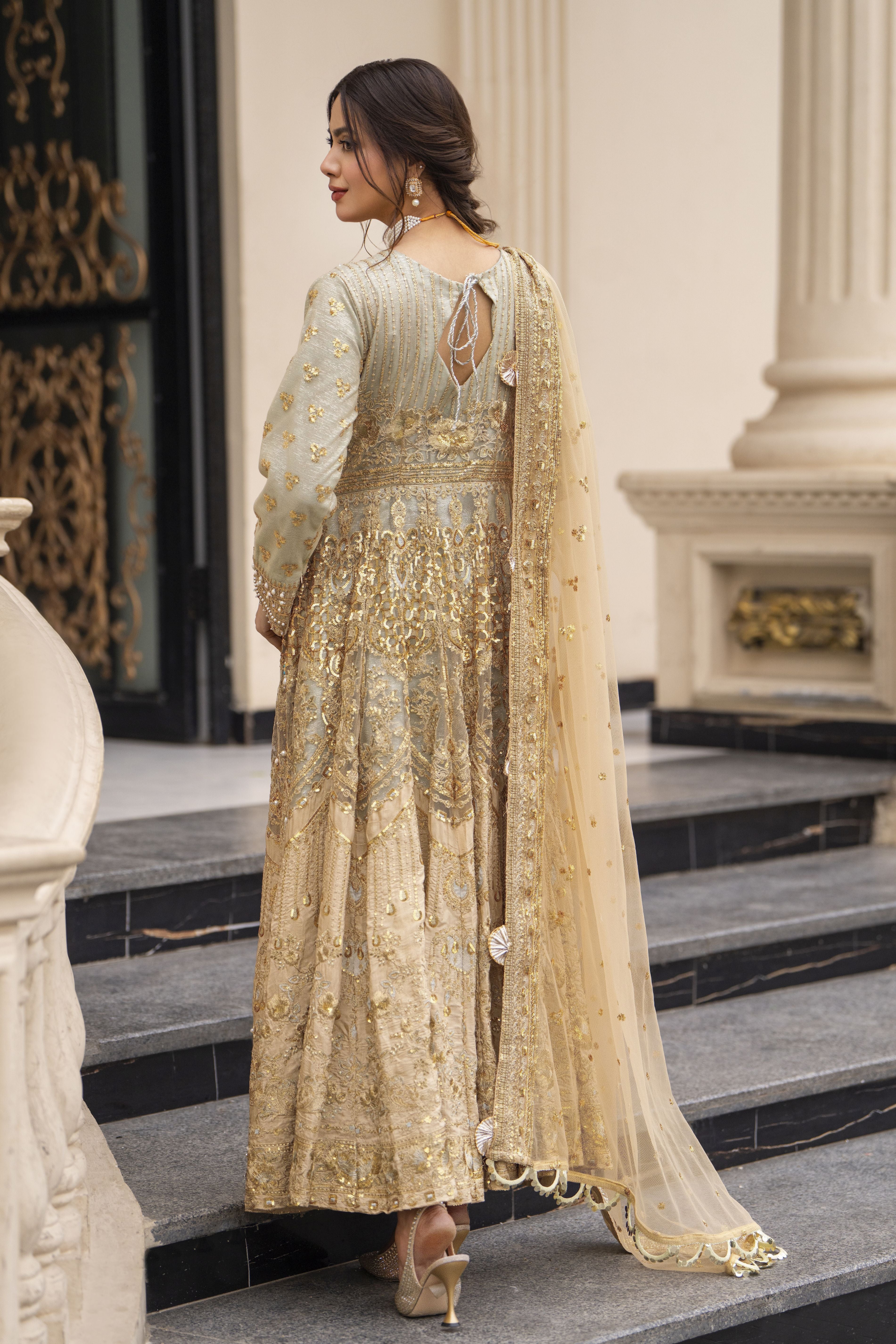 Zaiwaraat by Arwah Embroidered Maxi Dress with Straight Trousers & Dupatta ZWR05
