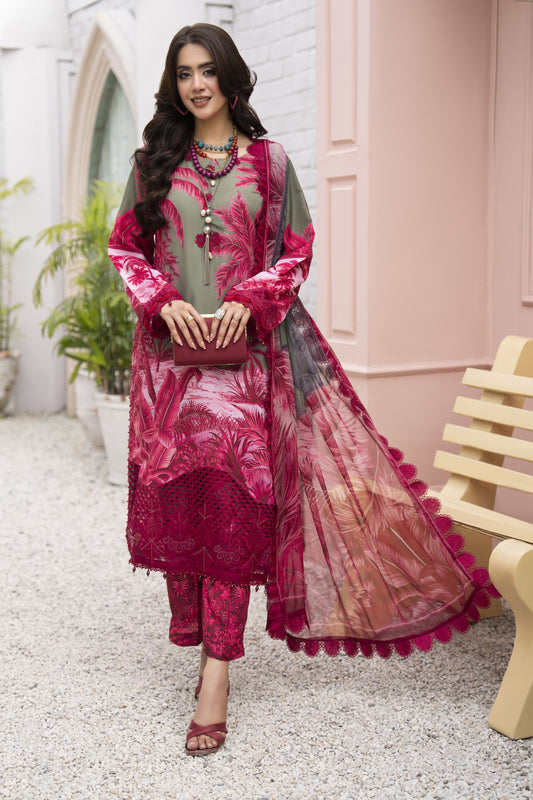 3pc Printed & Chikankari Embroidered Lawn Suit with Chiffon Dupatta RES9