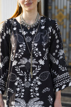 Sakeena Sheen Black & White Botanical Printed Poly Raw Silk 2pc Kaftan – SHH9