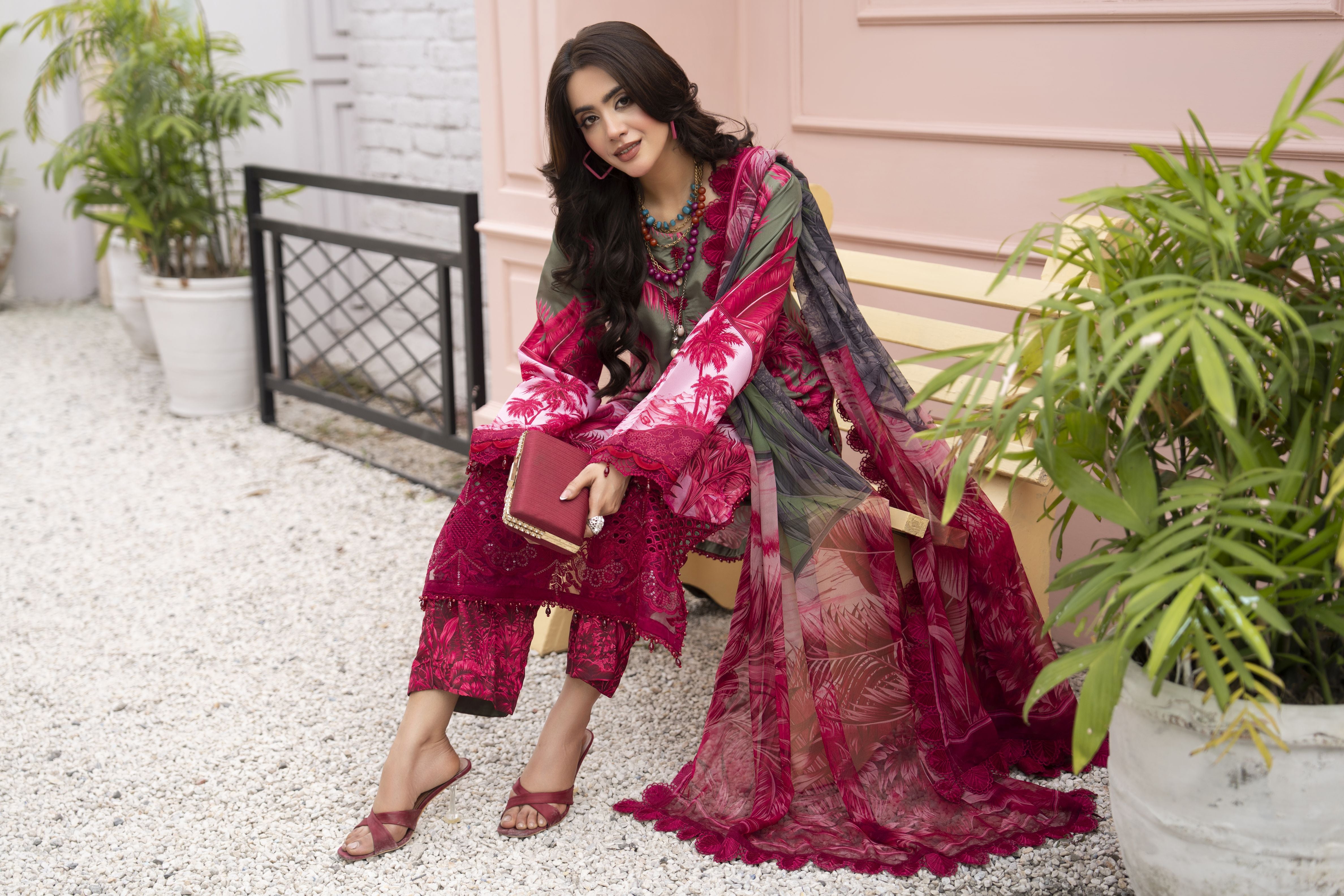 3pc Printed & Chikankari Embroidered Lawn Suit with Chiffon Dupatta RES9