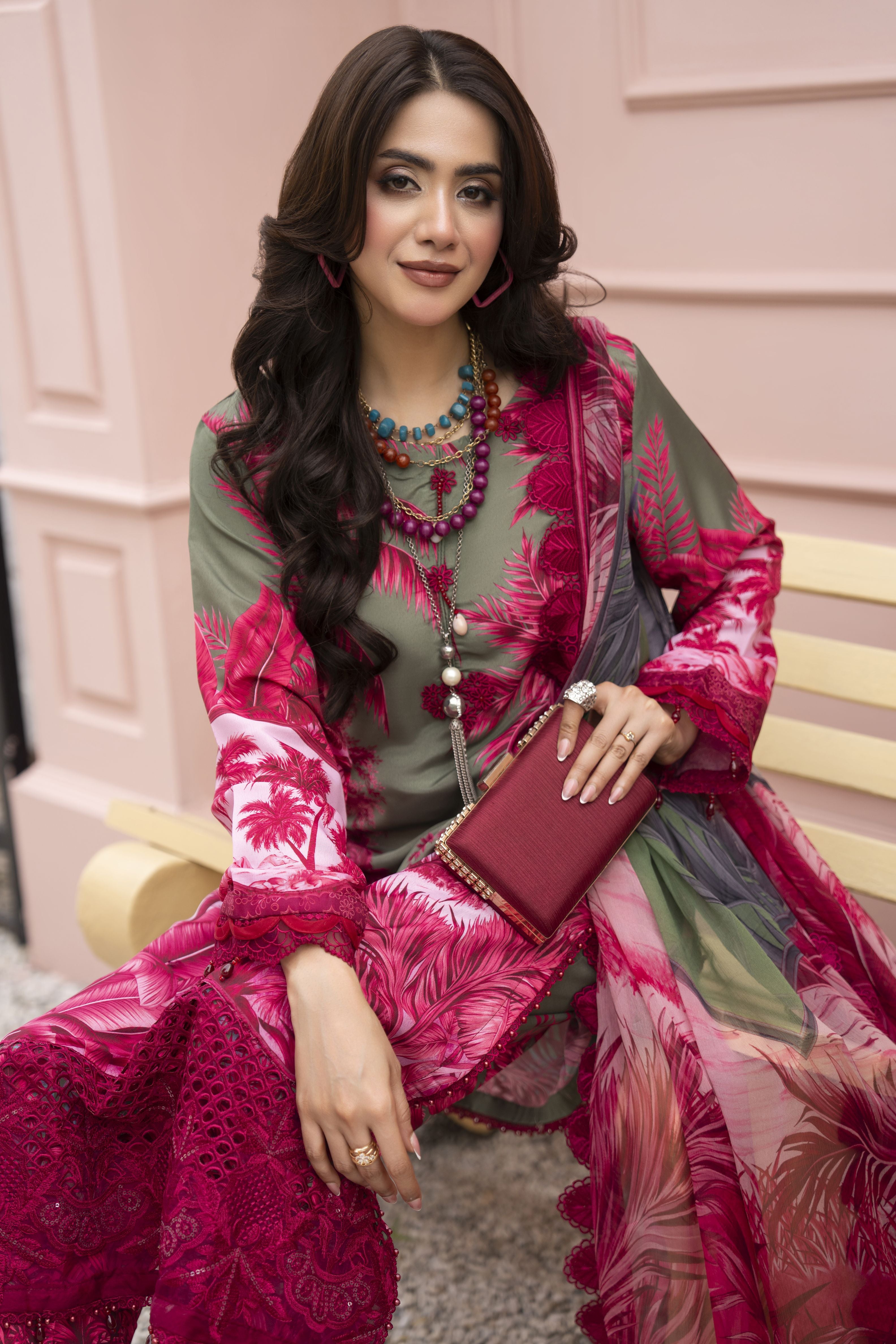 3pc Printed & Chikankari Embroidered Lawn Suit with Chiffon Dupatta RES9