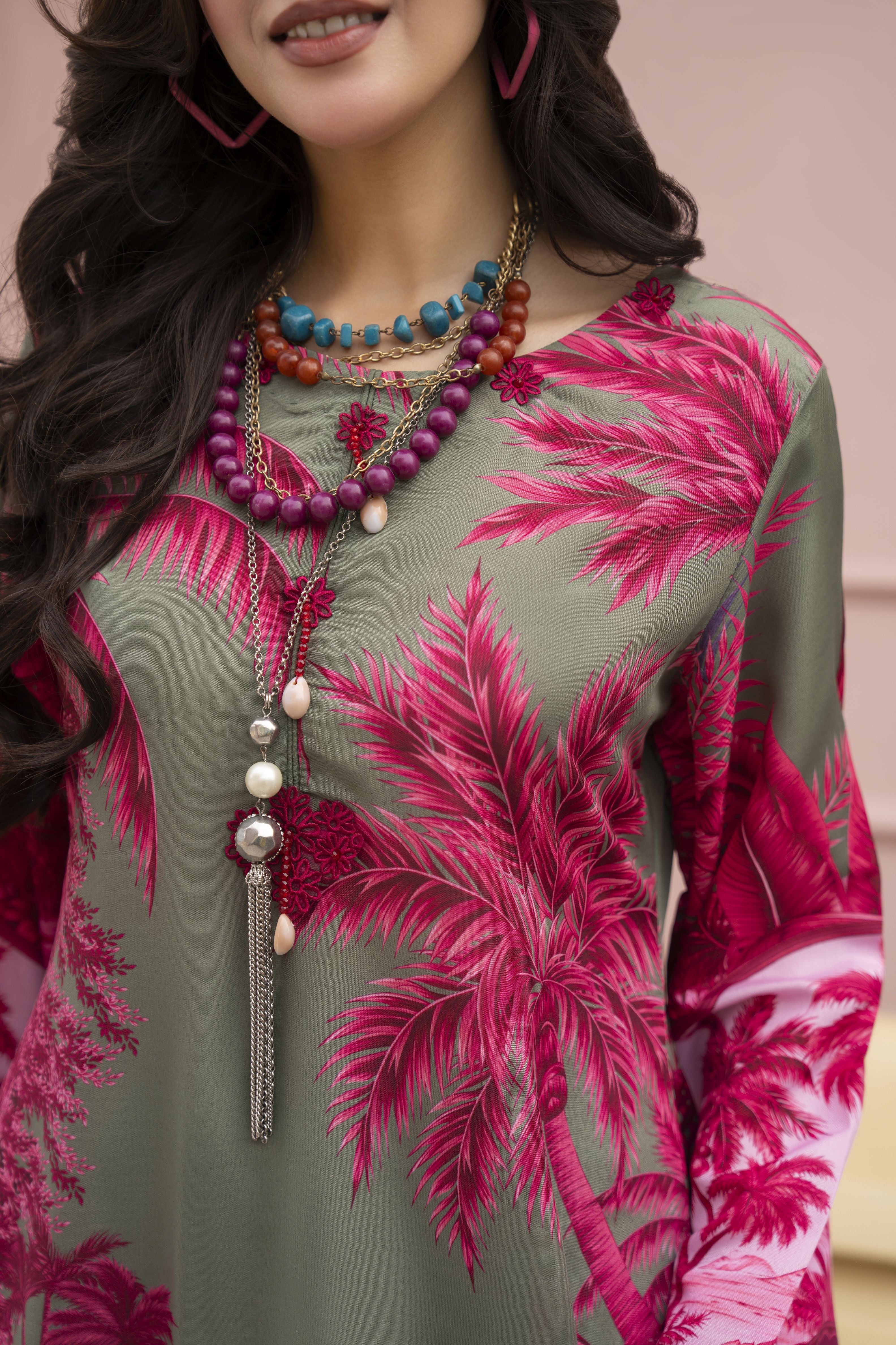 3pc Printed & Chikankari Embroidered Lawn Suit with Chiffon Dupatta RES9