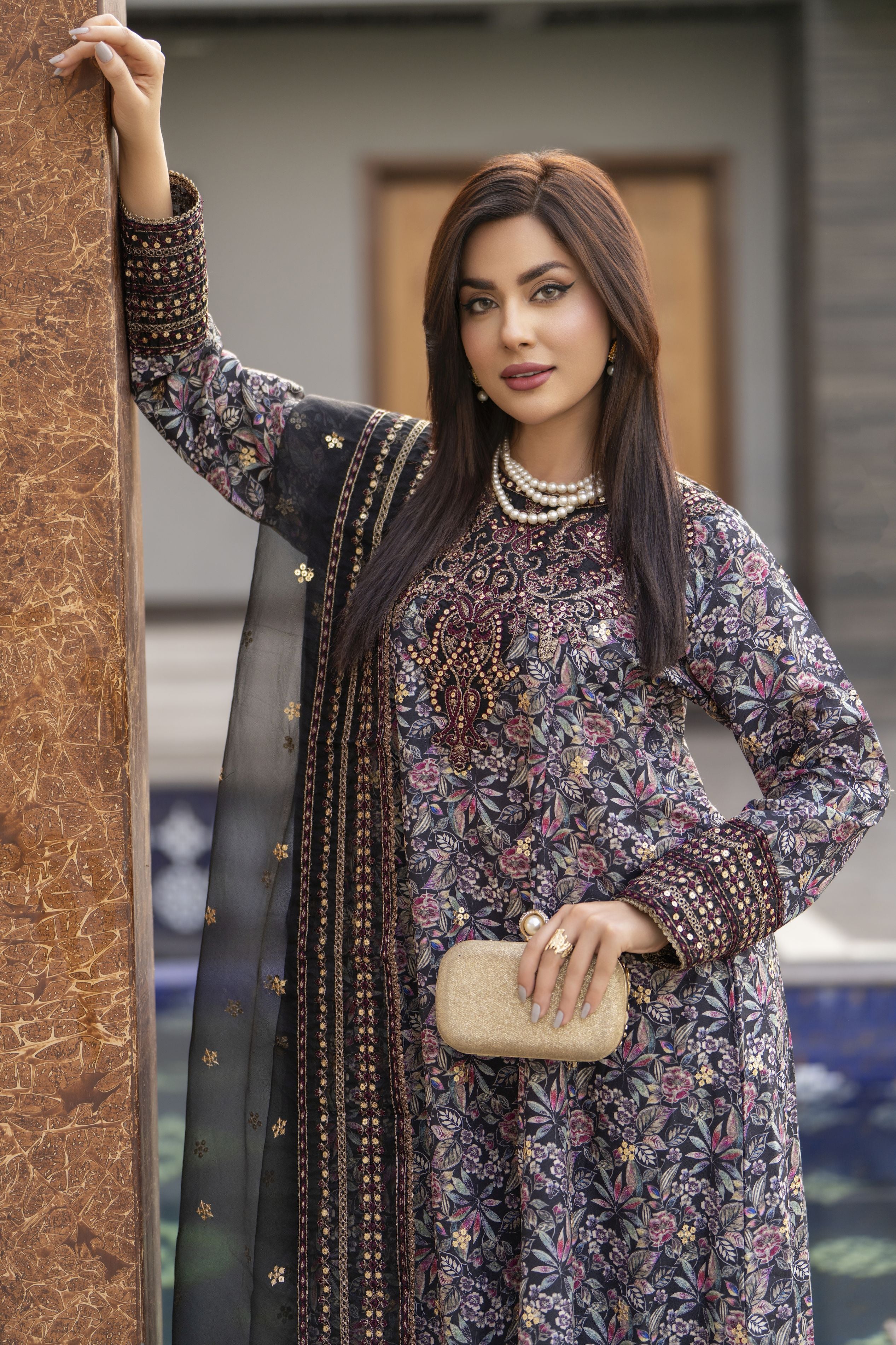Mohagni 3pc Ready to Wear Silk Lawn Frock 2025 Collection Muse15