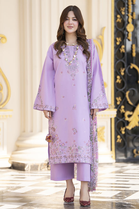 Khushi by Silver Lavender 3pc Embroidered Cotton Ready to Wear Suit KBS1