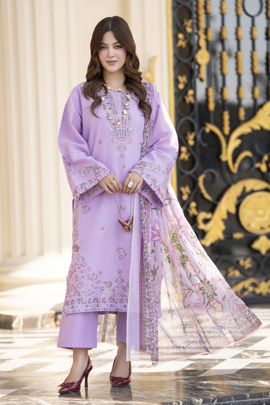 Khushi by Silver Lavender 3pc Embroidered Cotton Ready to Wear Suit KBS1