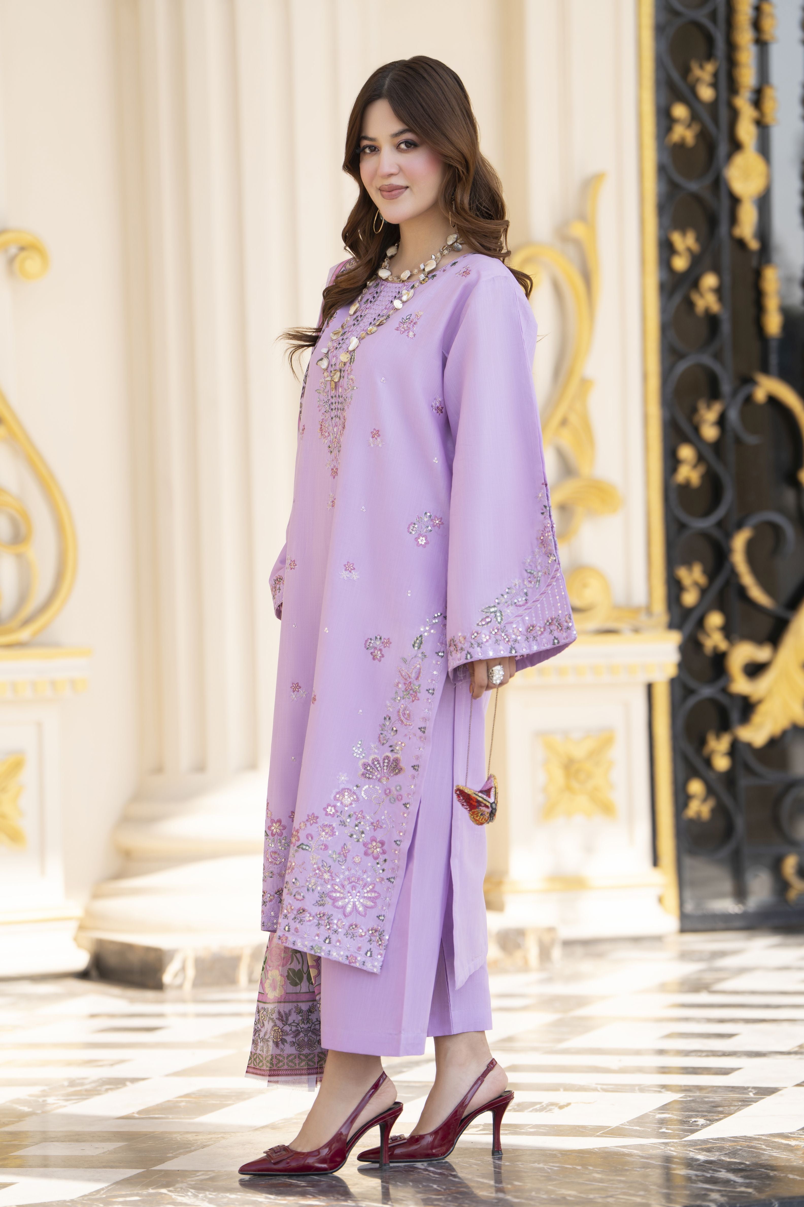 Khushi by Silver Lavender 3pc Embroidered Cotton Ready to Wear Suit KBS1