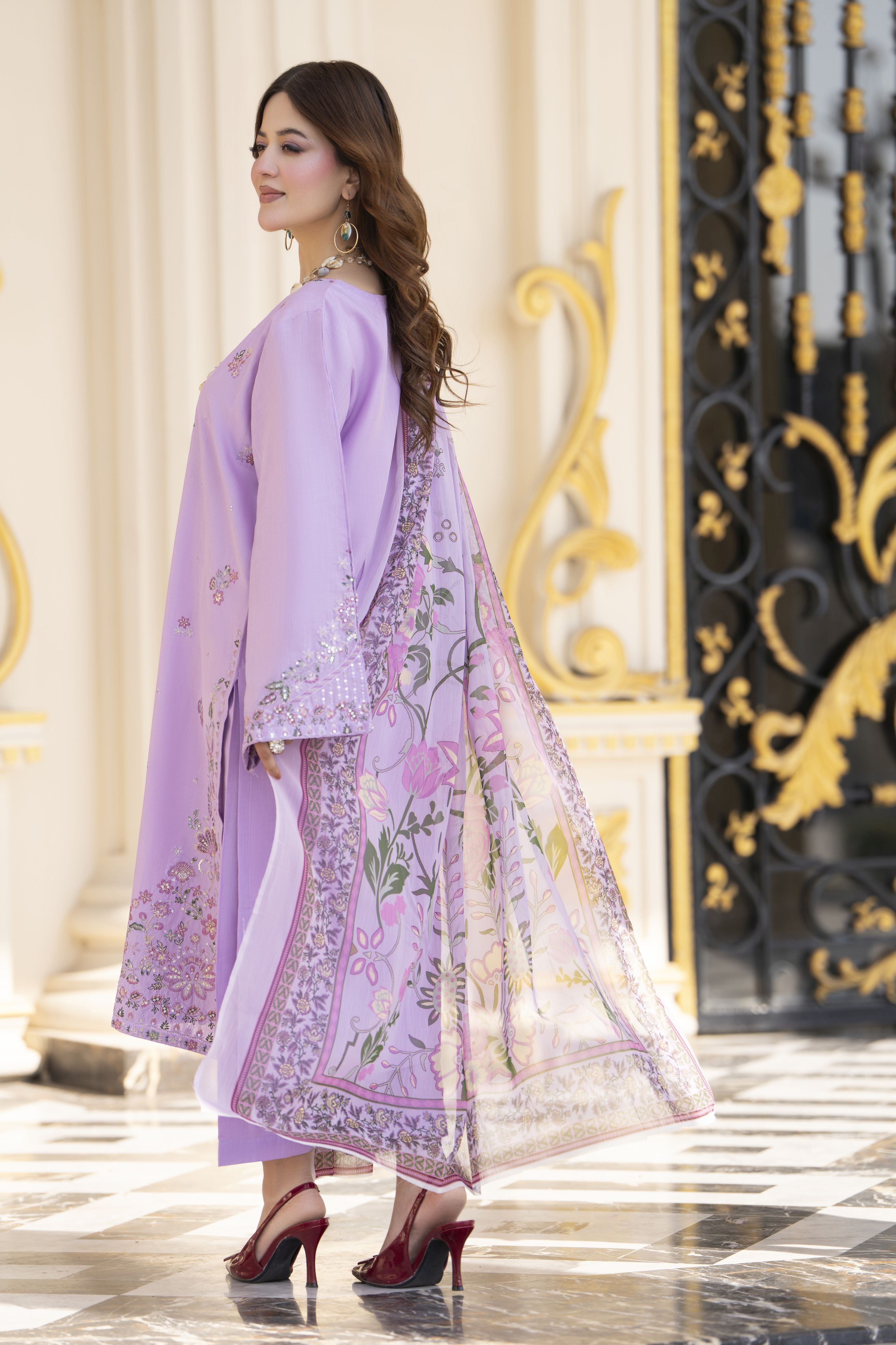 Khushi by Silver Lavender 3pc Embroidered Cotton Ready to Wear Suit KBS1