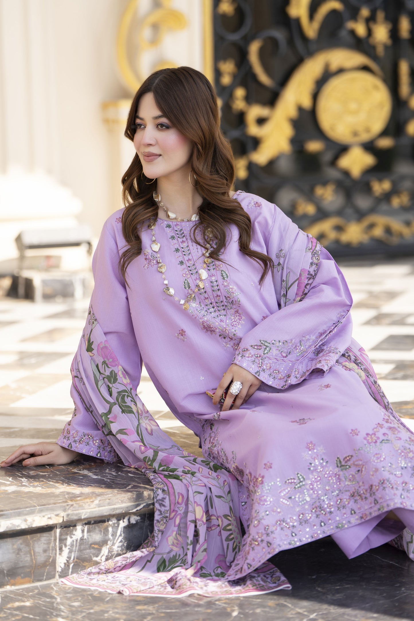 Khushi by Silver Lavender 3pc Embroidered Cotton Ready to Wear Suit KBS1
