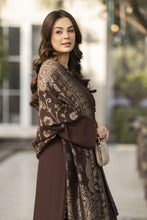 Chocolate Brown Dhanak Dress with Multani Winter Shawl by Gul Warun GSR7