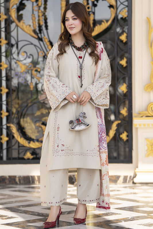 Khushi by Silver Beige 3pc Embroidered Cotton Ready to Wear Suit KBS5