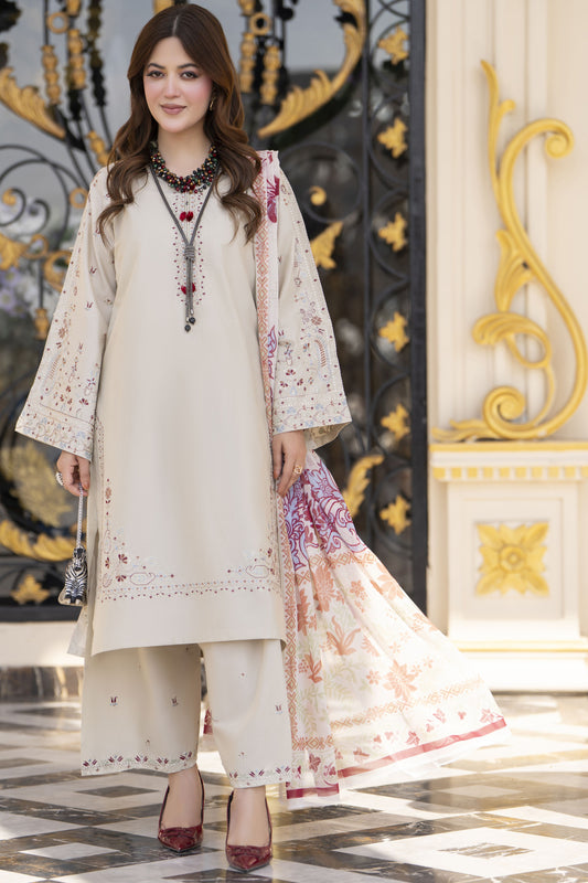 Khushi by Silver Beige 3pc Embroidered Cotton Ready to Wear Suit KBS5