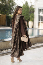 Chocolate Brown Dhanak Dress with Multani Winter Shawl by Gul Warun GSR7