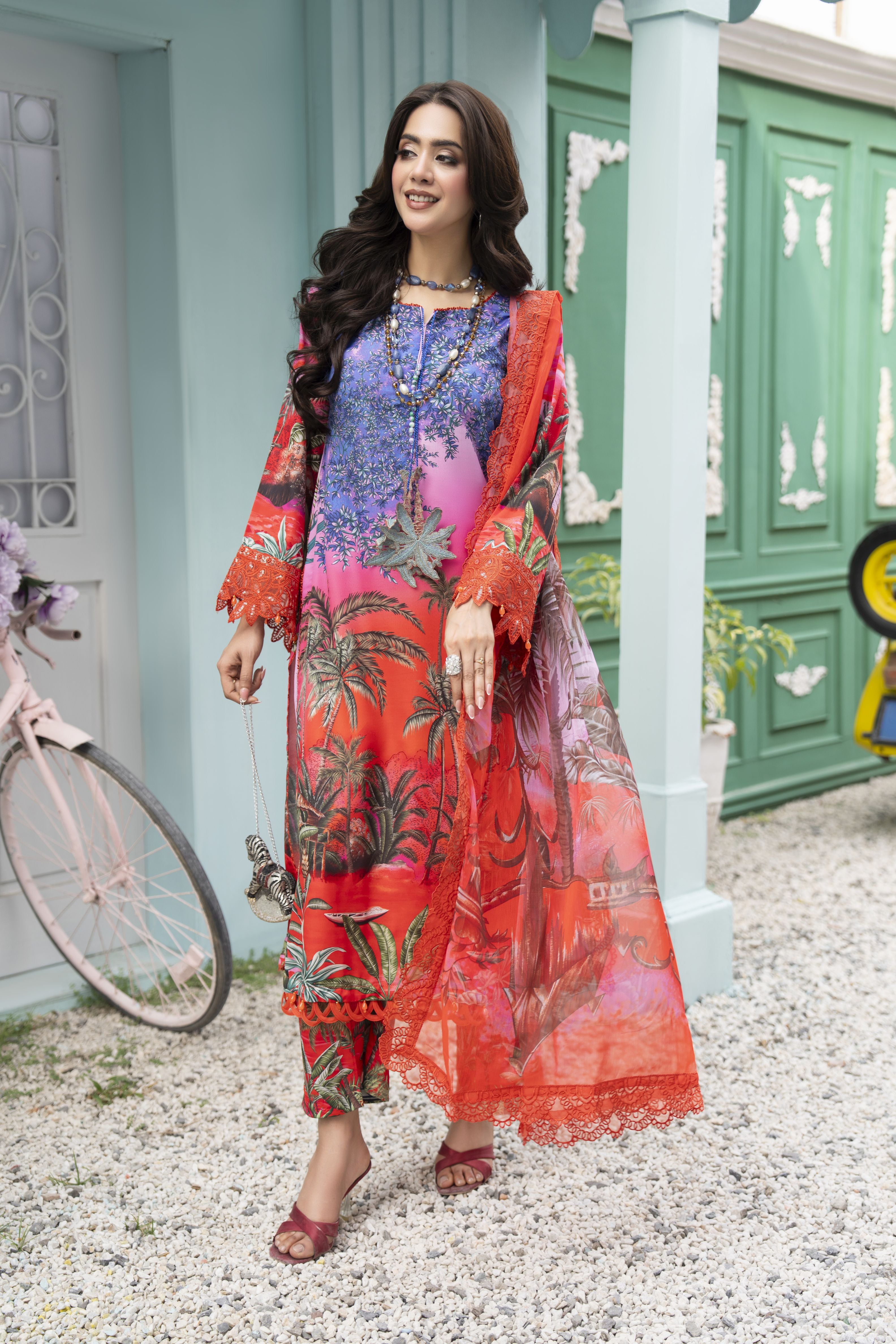 3pc Printed Summer Lawn Suit with Chiffon Dupatta by Silver RES3