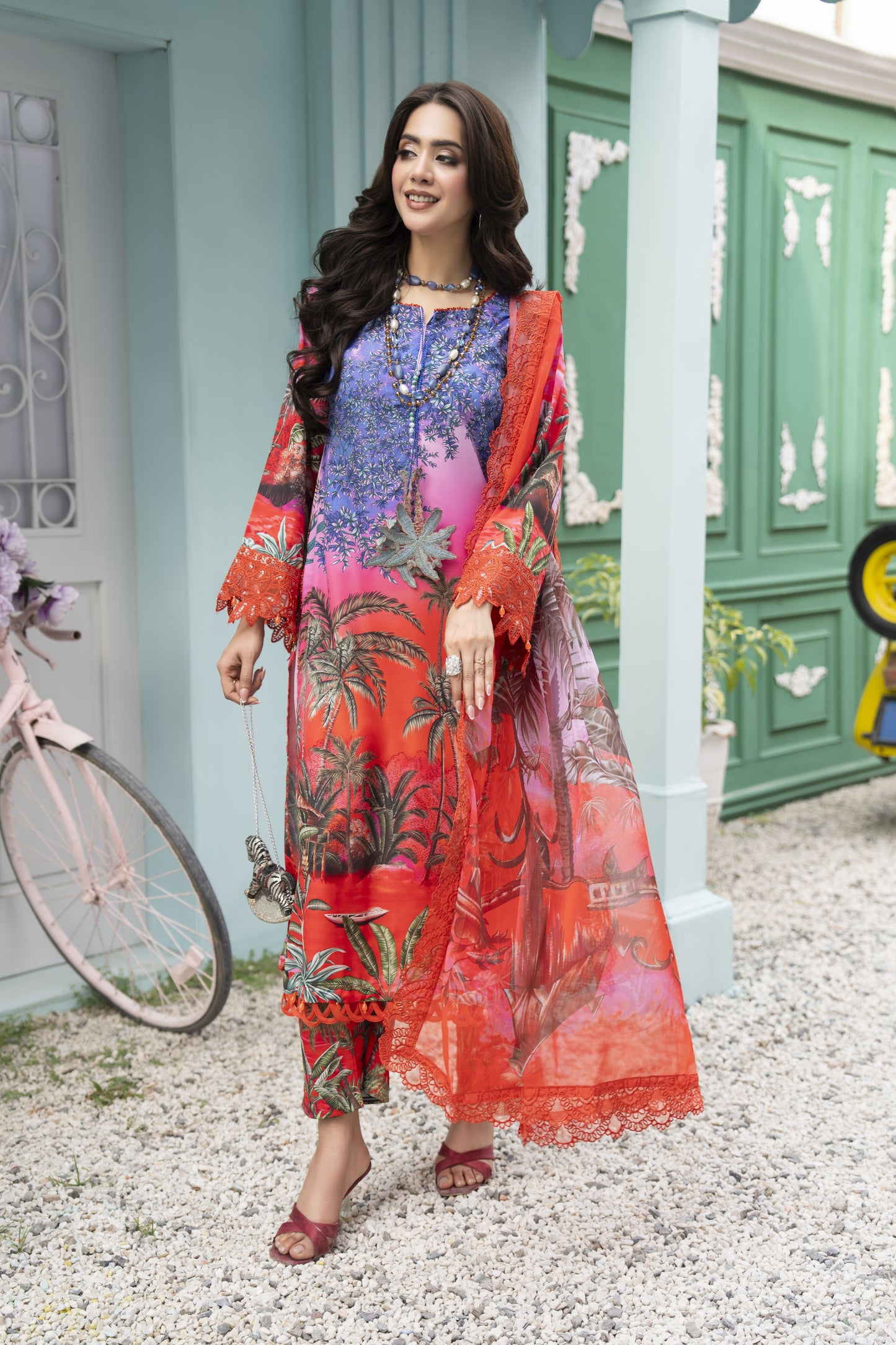 3pc Printed Summer Lawn Suit with Chiffon Dupatta by Silver RES3