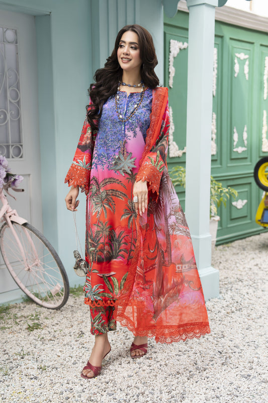 3pc Printed Summer Lawn Suit with Chiffon Dupatta by Silver RES3