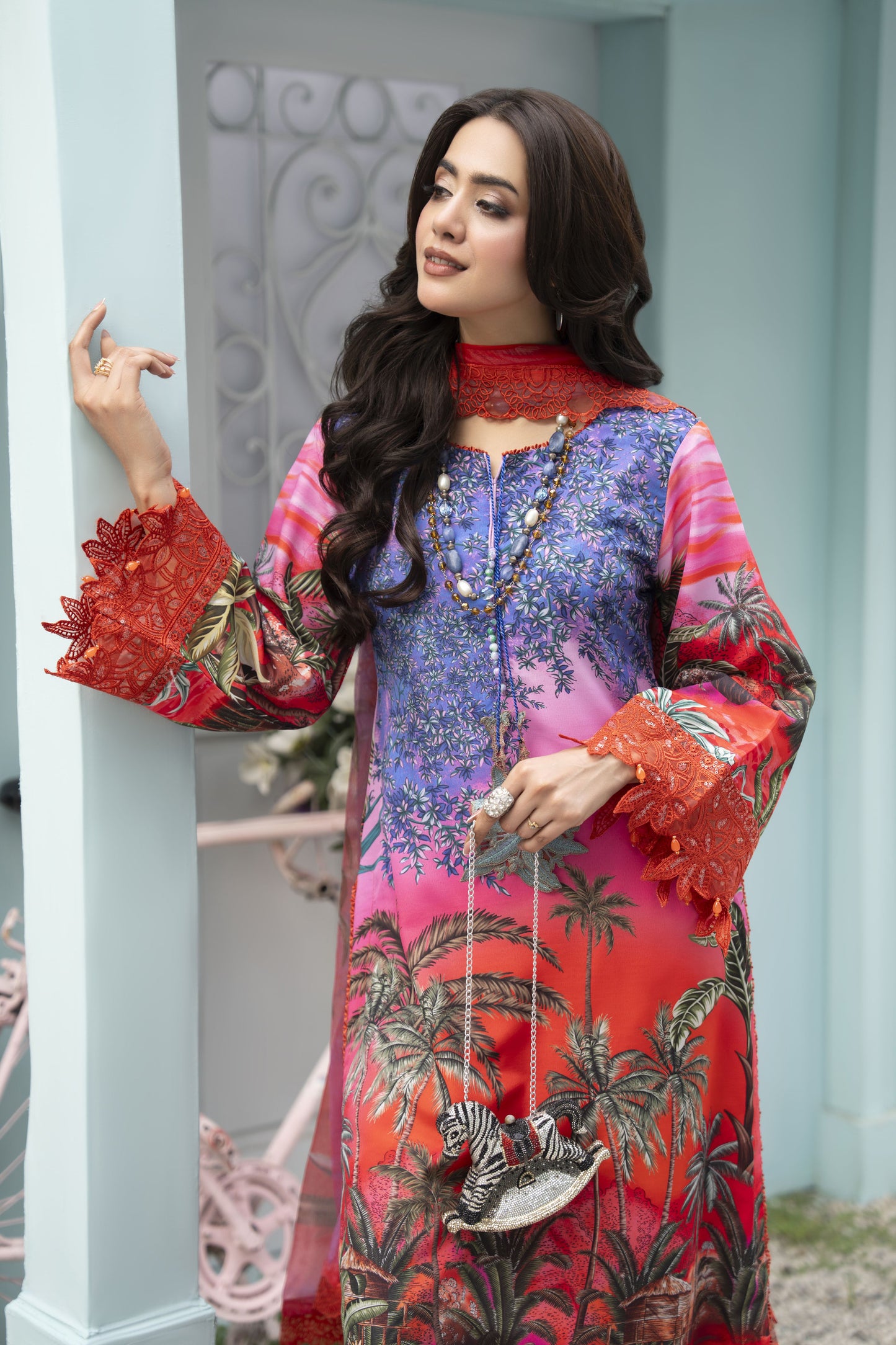 3pc Printed Summer Lawn Suit with Chiffon Dupatta by Silver RES3