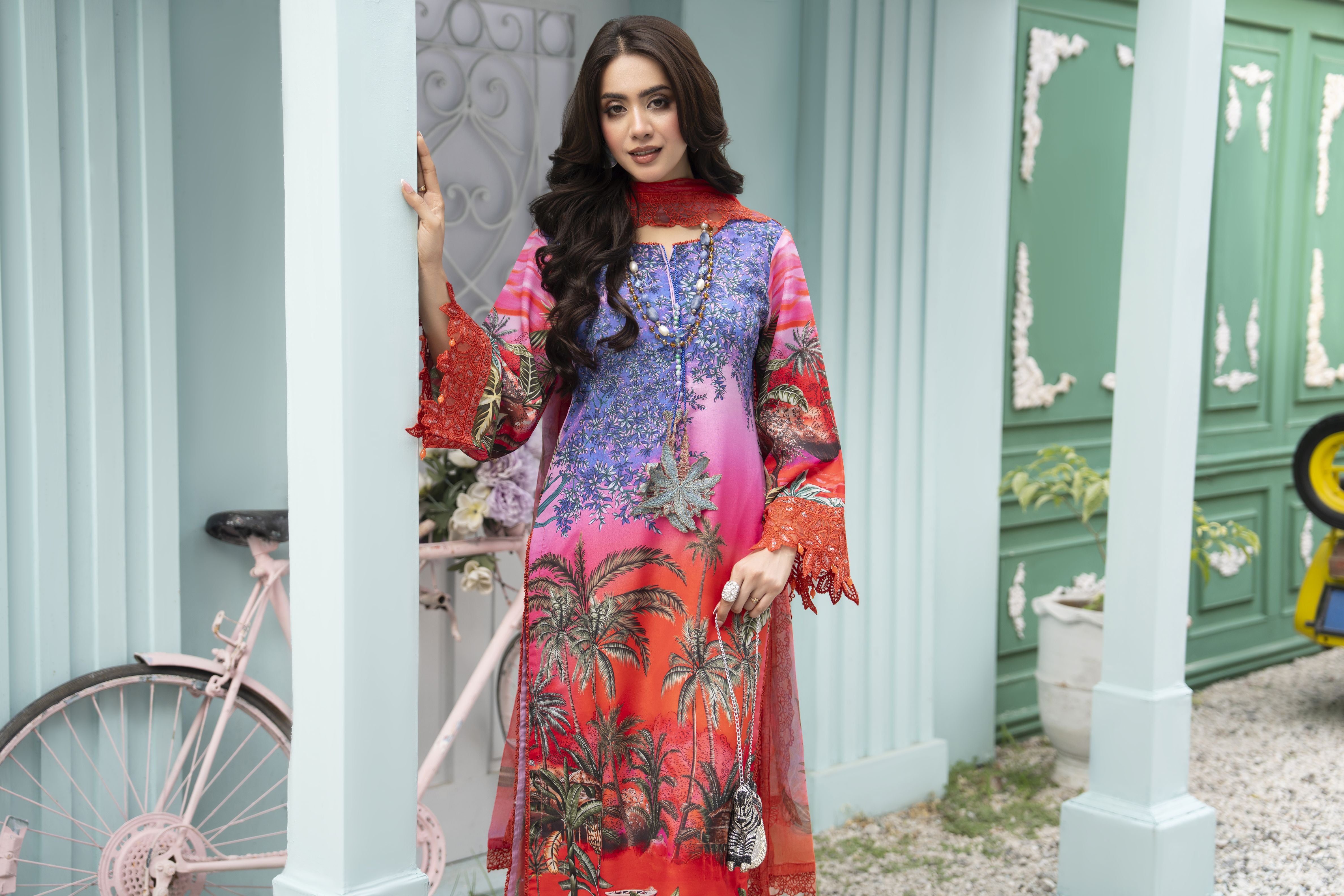 3pc Printed Summer Lawn Suit with Chiffon Dupatta by Silver RES3
