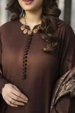 Chocolate Brown Dhanak Dress with Multani Winter Shawl by Gul Warun GSR7