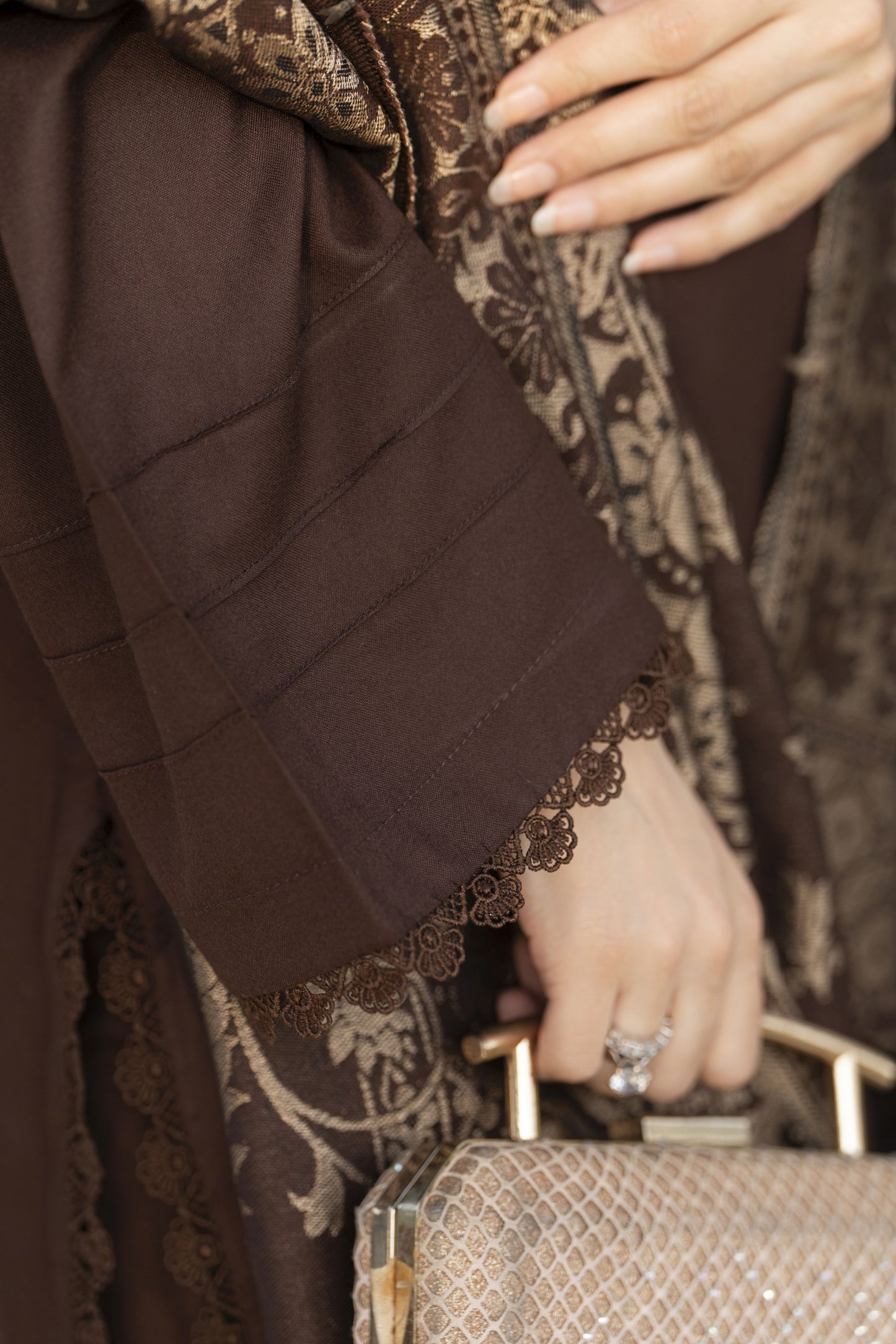 Chocolate Brown Dhanak Dress with Multani Winter Shawl by Gul Warun GSR7
