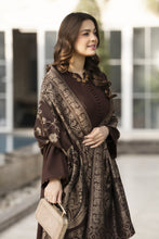 Chocolate Brown Dhanak Dress with Multani Winter Shawl by Gul Warun GSR7