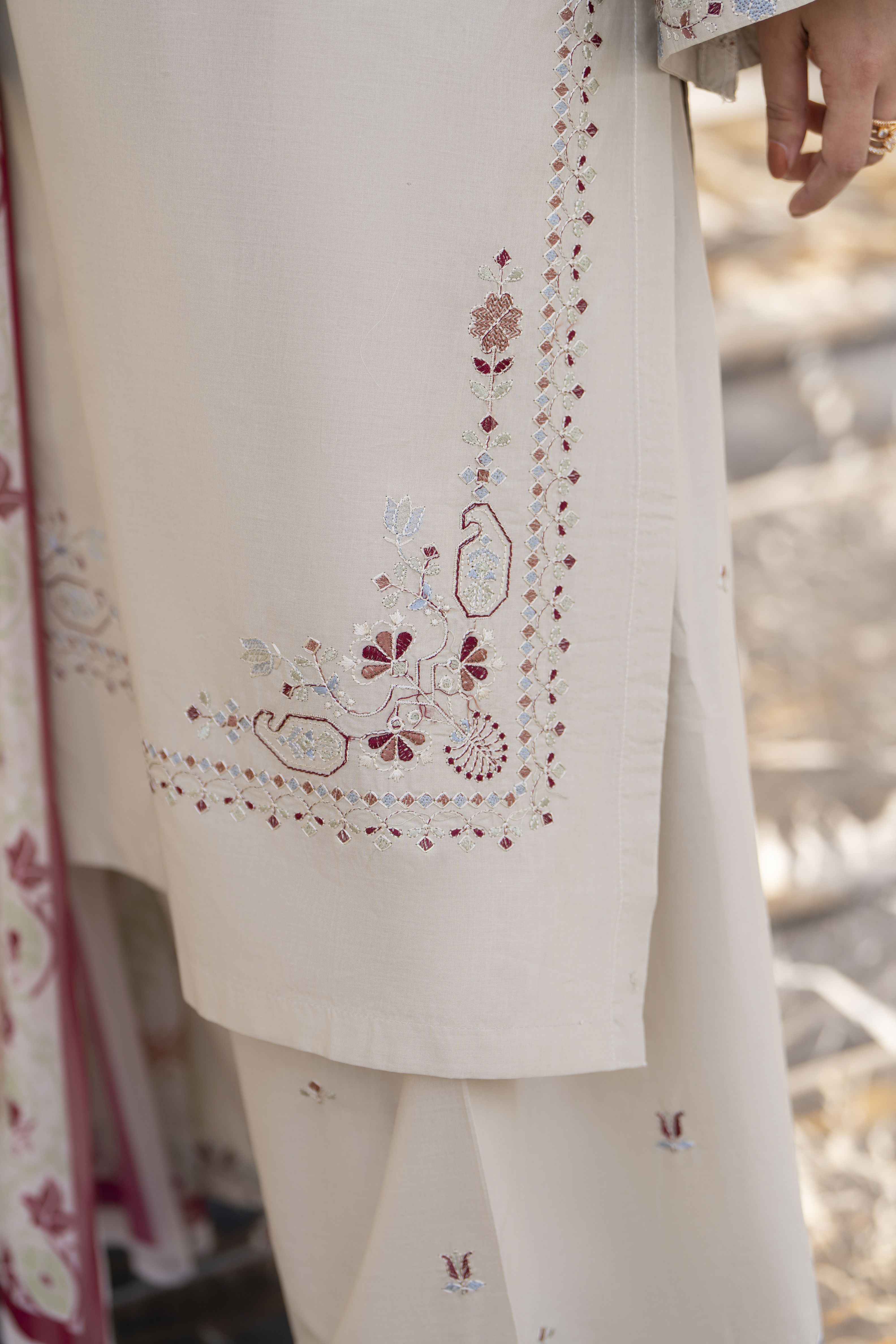 Khushi by Silver Beige 3pc Embroidered Cotton Ready to Wear Suit KBS5