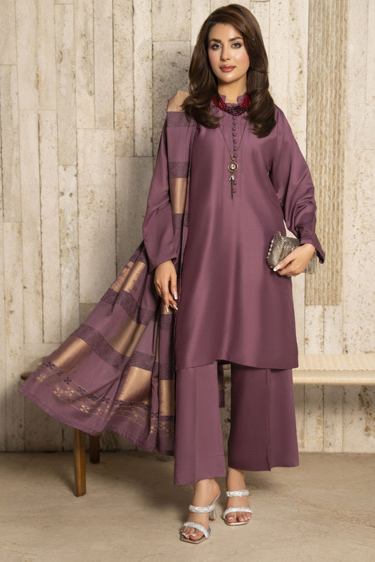 Aleezay 3pc Mauve Purple Viscose Suit with Jacquard Dupatta – JAL3