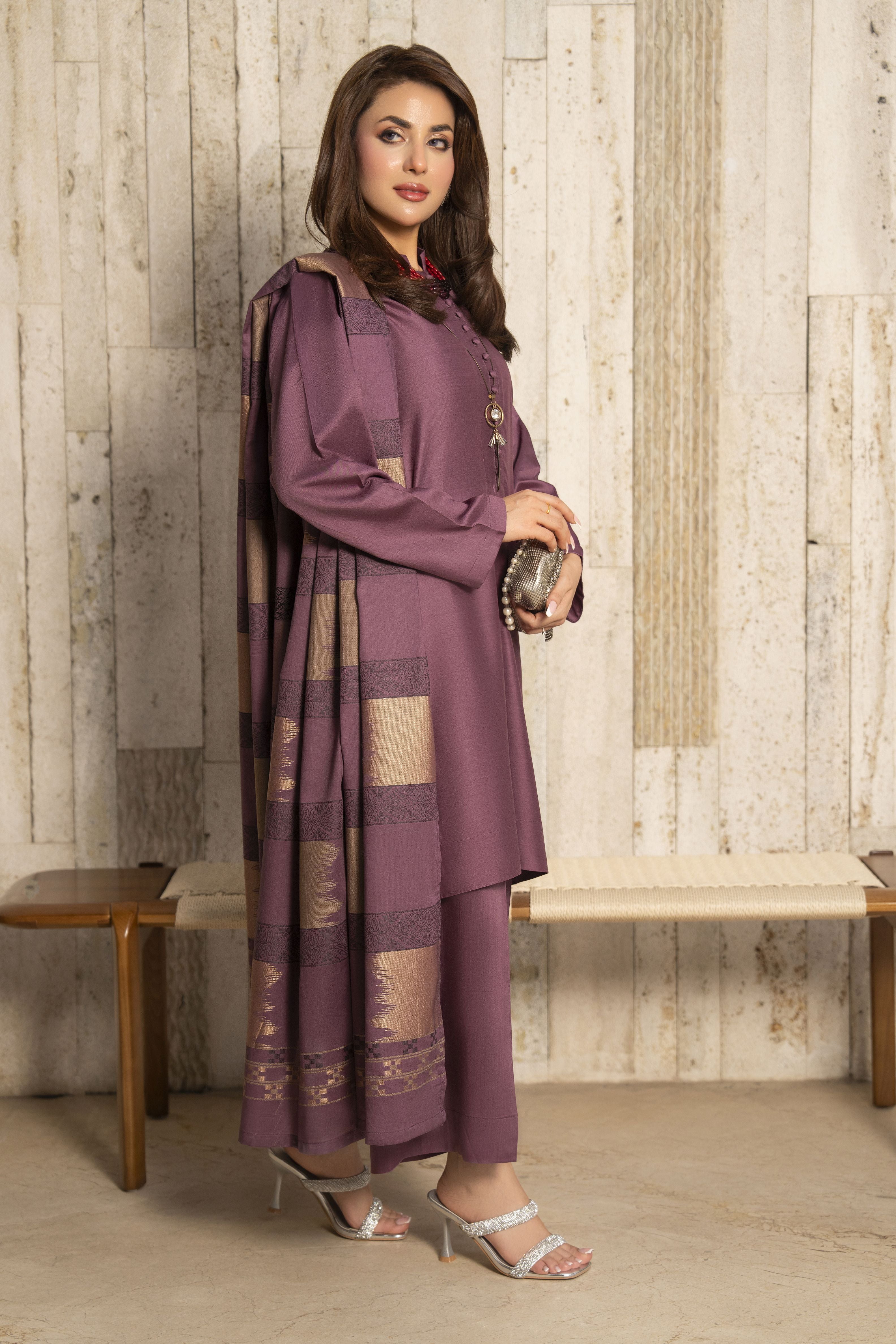 Aleezay 3pc Mauve Purple Viscose Suit with Jacquard Dupatta – JAL3