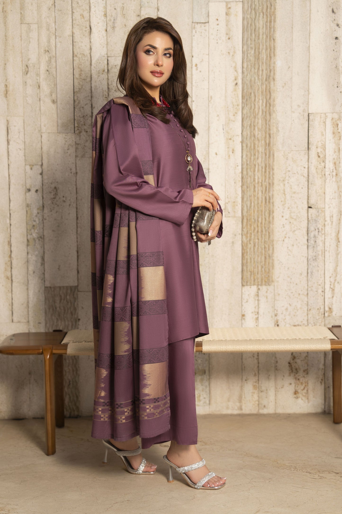 Aleezay 3pc Mauve Purple Viscose Suit with Jacquard Dupatta – JAL3