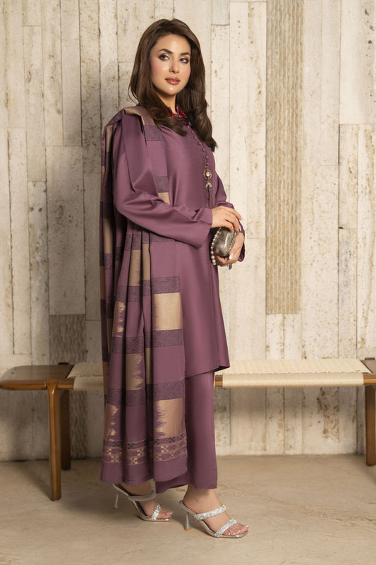 Aleezay 3pc Mauve Purple Viscose Suit with Jacquard Dupatta – JAL3