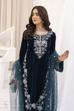 Makhmal by Gul Warun Navy Blue 3pc Velvet Embroidered Suit MBG3