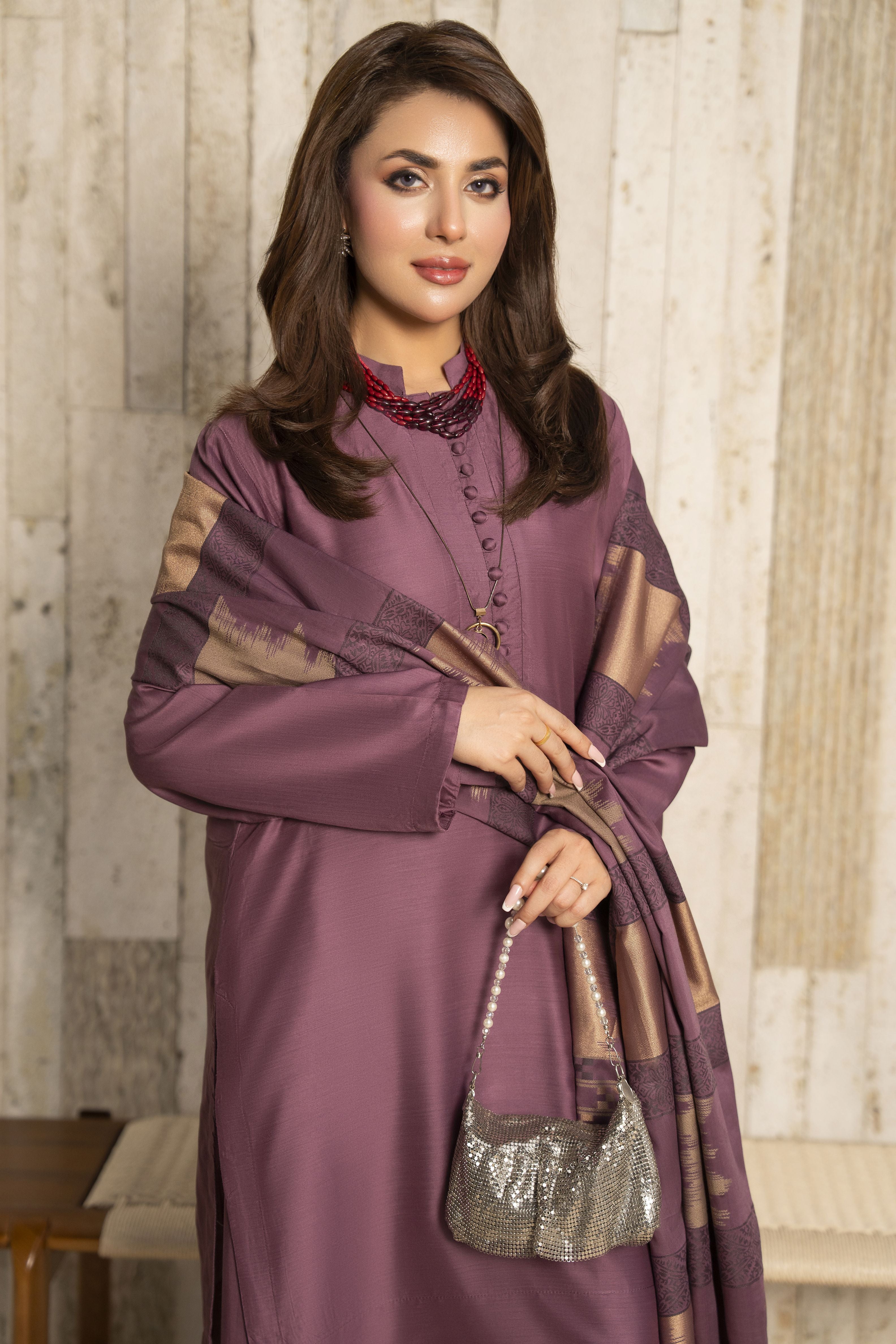 Aleezay 3pc Mauve Purple Viscose Suit with Jacquard Dupatta – JAL3