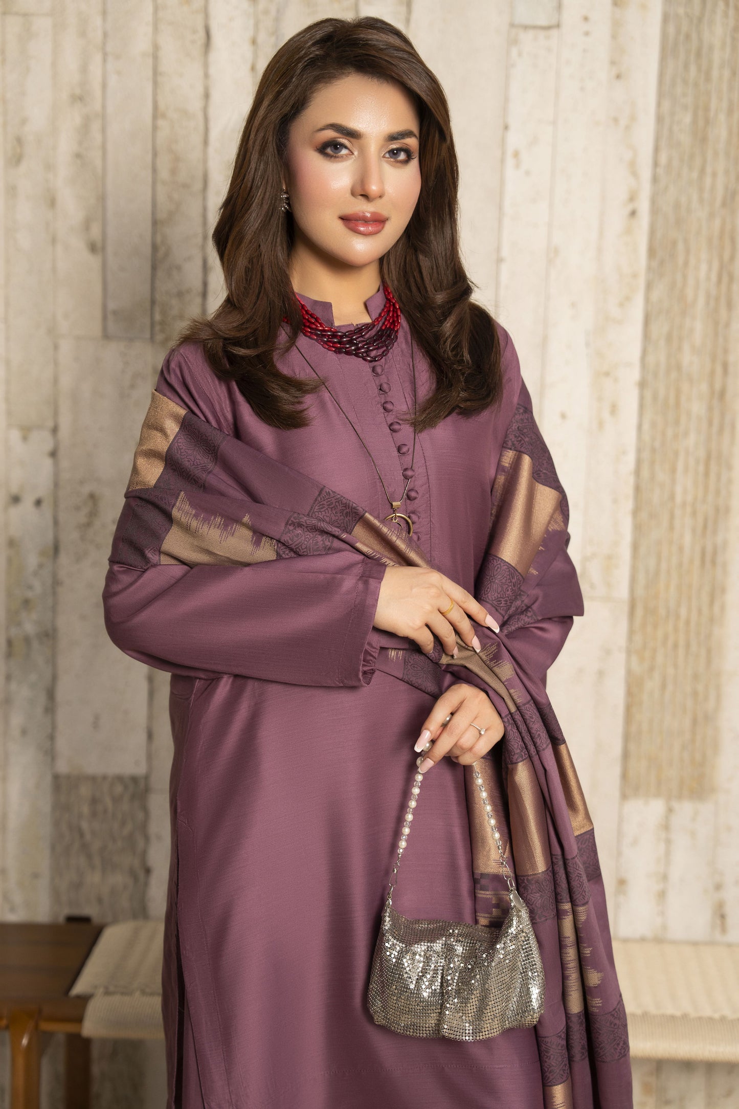 Aleezay 3pc Mauve Purple Viscose Suit with Jacquard Dupatta – JAL3