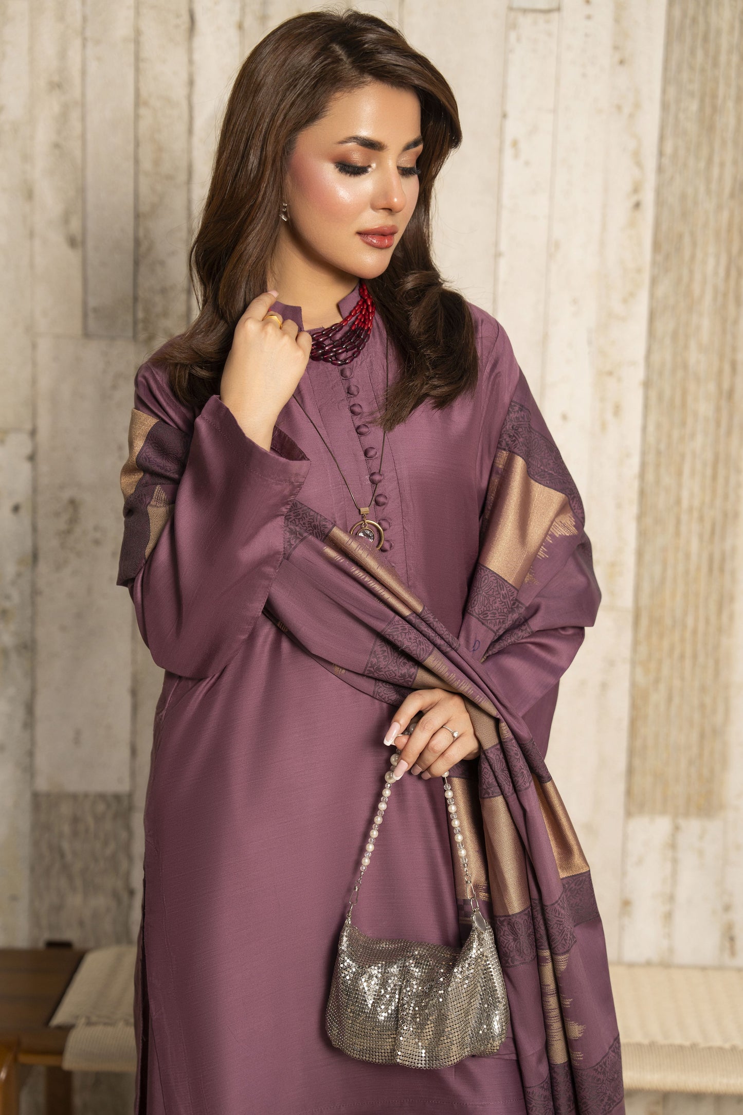Aleezay 3pc Mauve Purple Viscose Suit with Jacquard Dupatta – JAL3
