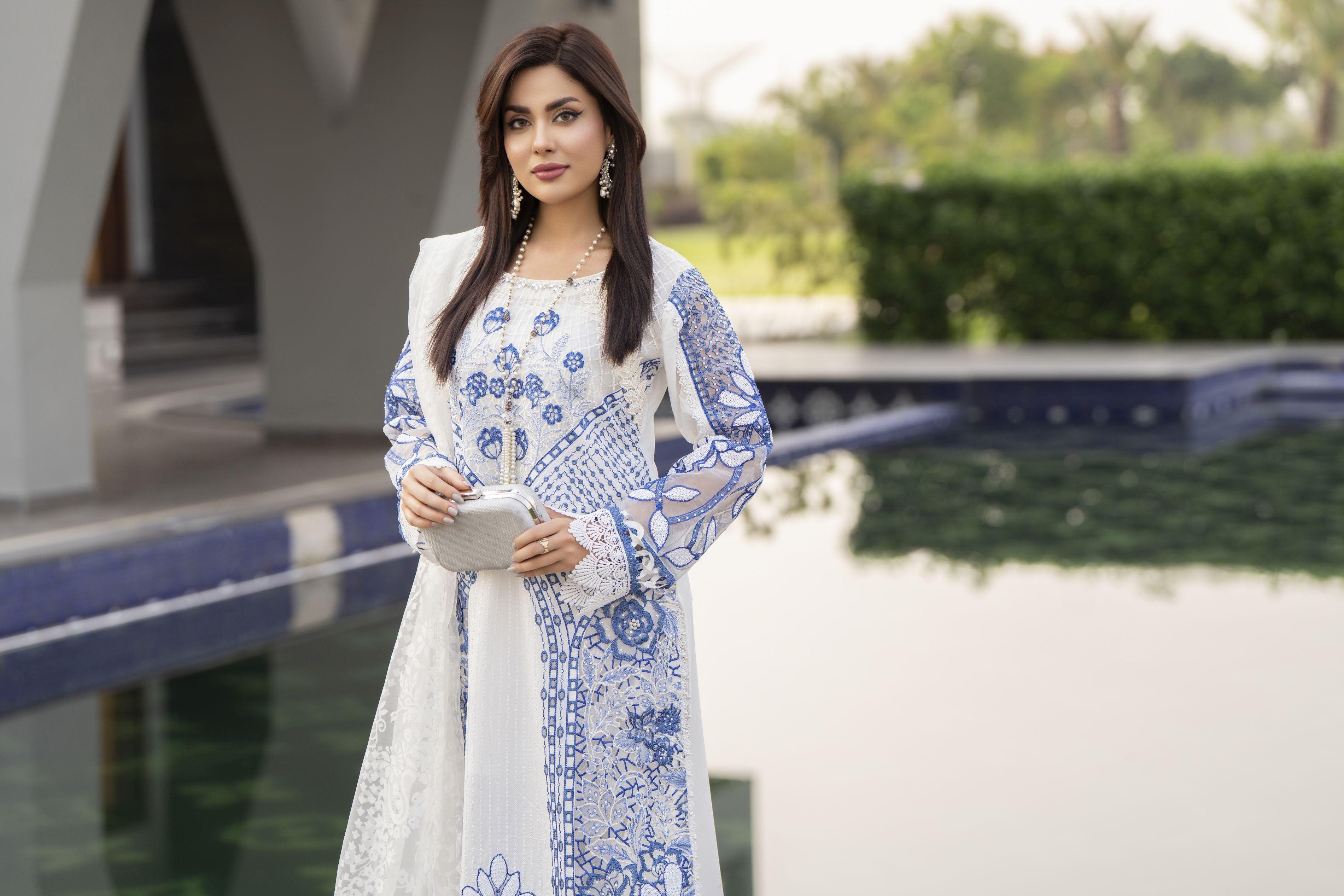 Raabtaa – A Silver Affair | Blue & White Chikankari Lawn Womenswear SRS01
