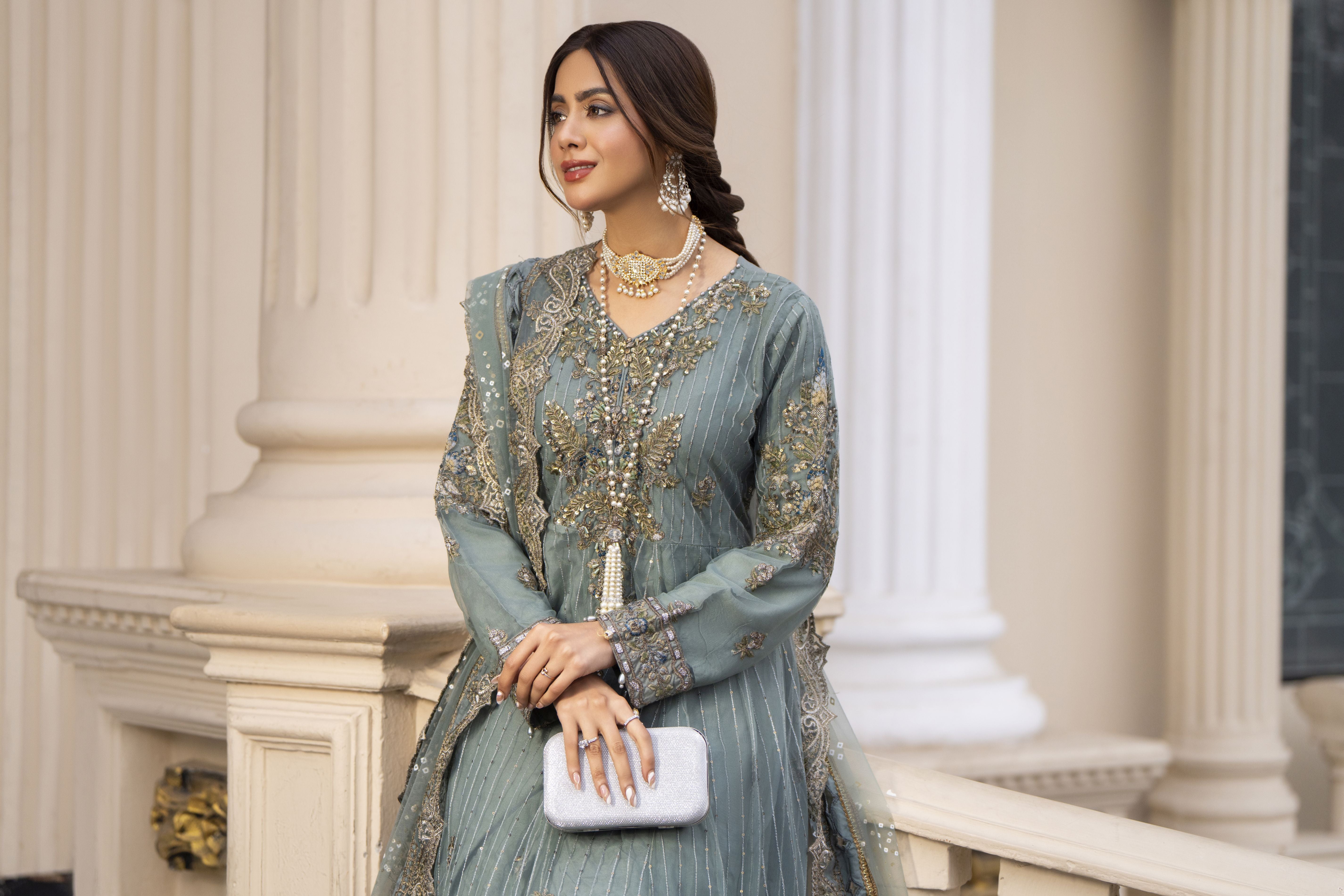 Zaiwaraat by Arwah Embroidered Net Frock with Crushed Sharara & Cutwork Dupatta ZWR01