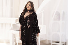 Makhmal by Gul Warun Chocolate Brown 3pc Velvet Embroidered Baggy Cape Suit MBG8