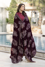 Embroidered Velvet Shawl for Women – Maroon VS1