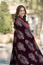 Embroidered Velvet Shawl for Women – Maroon VS1