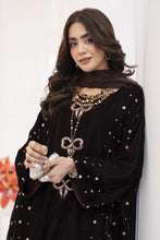 Makhmal by Gul Warun Chocolate Brown 3pc Velvet Embroidered Baggy Cape Suit MBG8