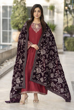 Embroidered Velvet Shawl for Women – Deep Maroon VS2