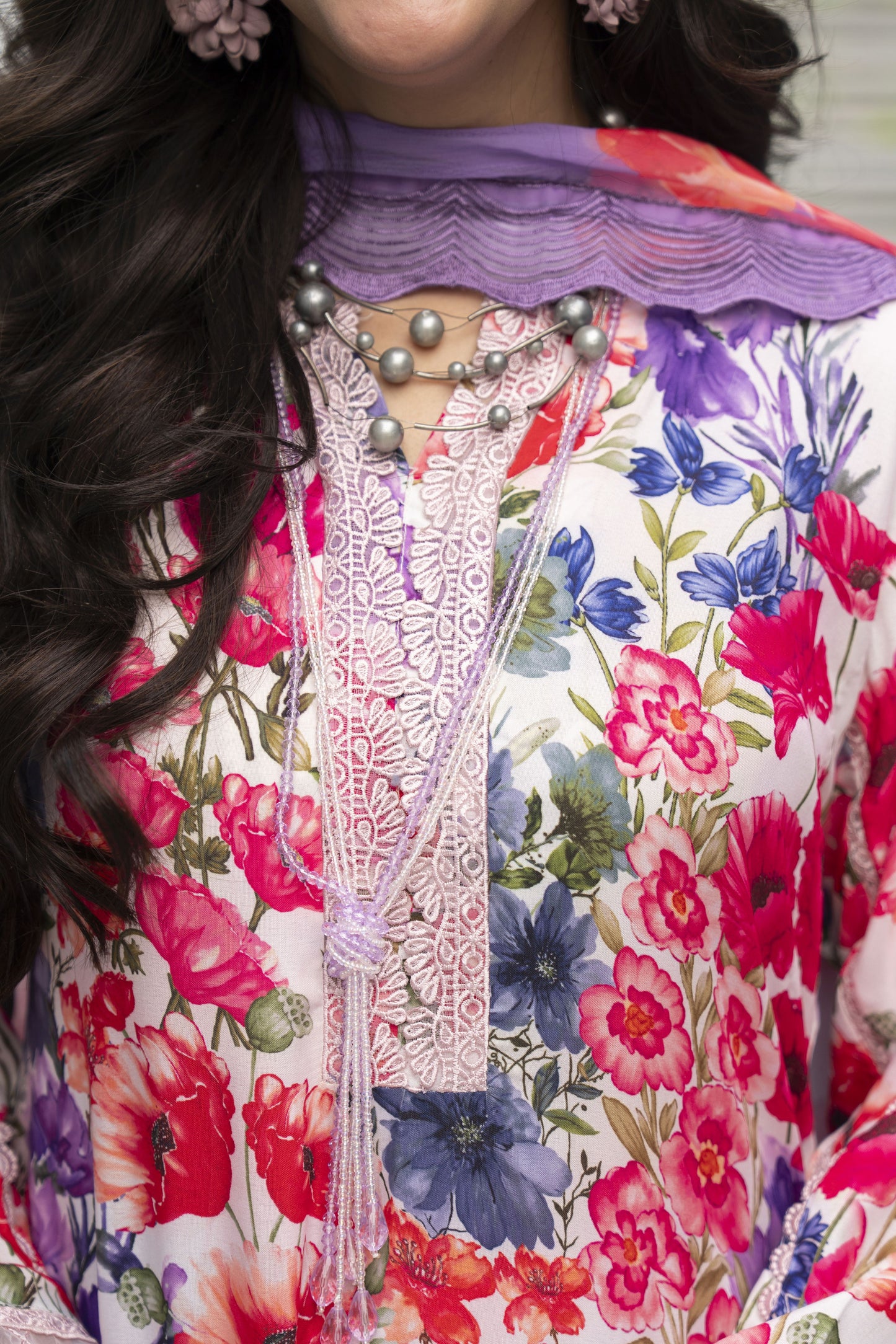 3pc Printed & Chikankari Embroidered Lawn Suit with Chiffon Dupatta RES6