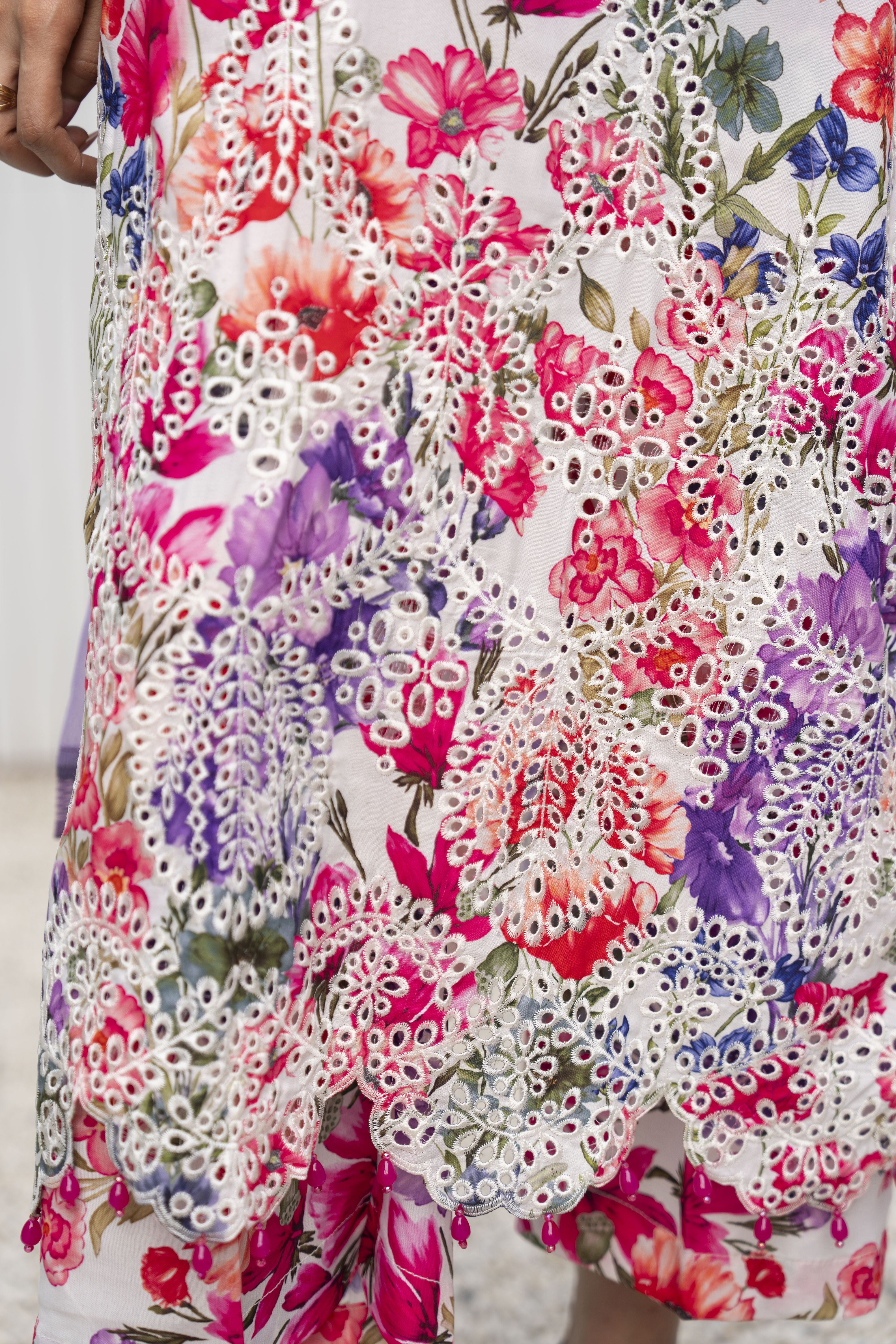 3pc Printed & Chikankari Embroidered Lawn Suit with Chiffon Dupatta RES6