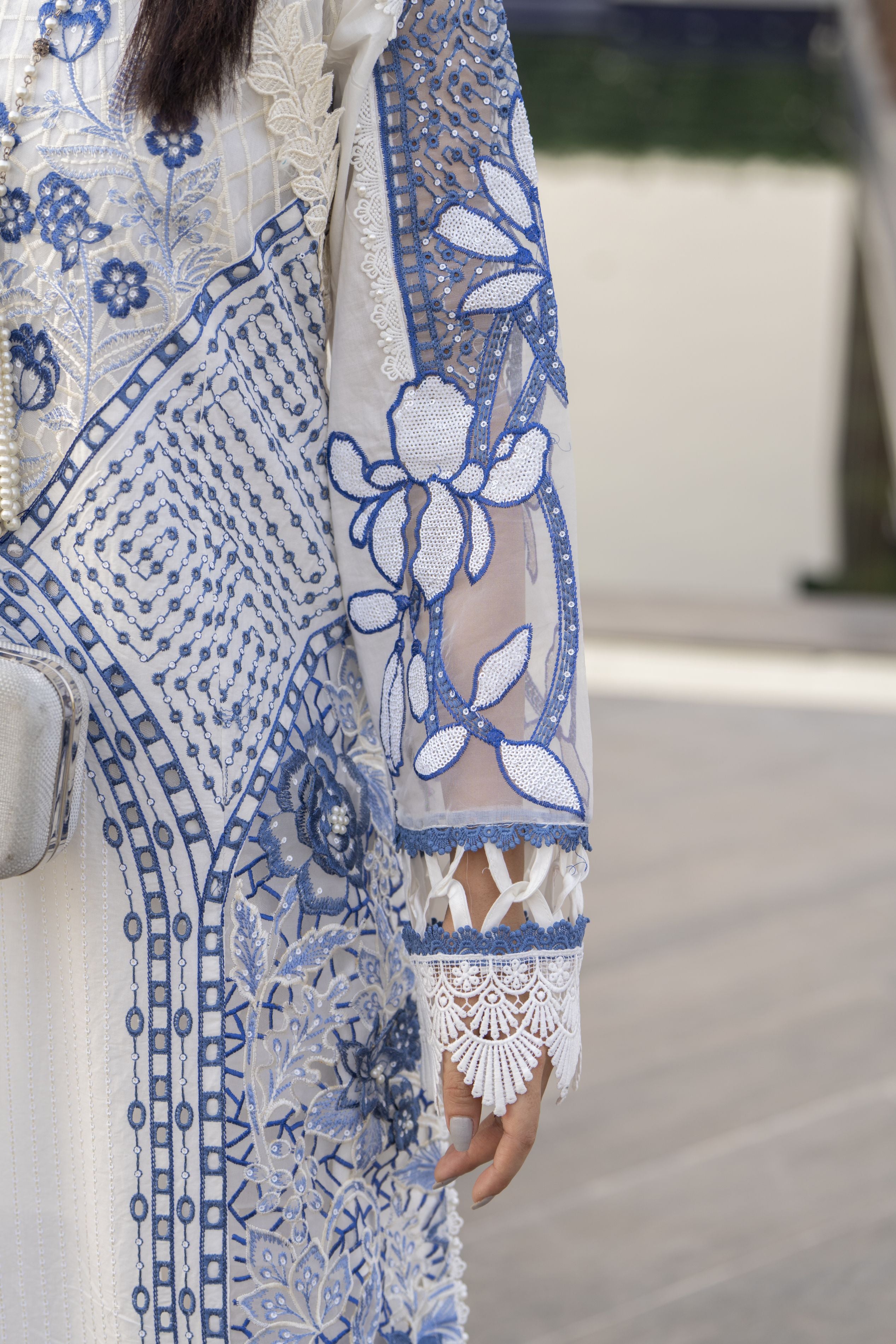 Raabtaa – A Silver Affair | Blue & White Chikankari Lawn Womenswear SRS01