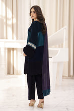 Makhmal by Gul Warun Teal and Navy 3pc Velvet Embroidered Suit MBG7