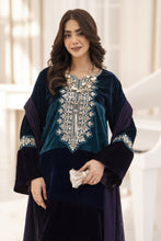 Makhmal by Gul Warun Teal and Navy 3pc Velvet Embroidered Suit MBG7