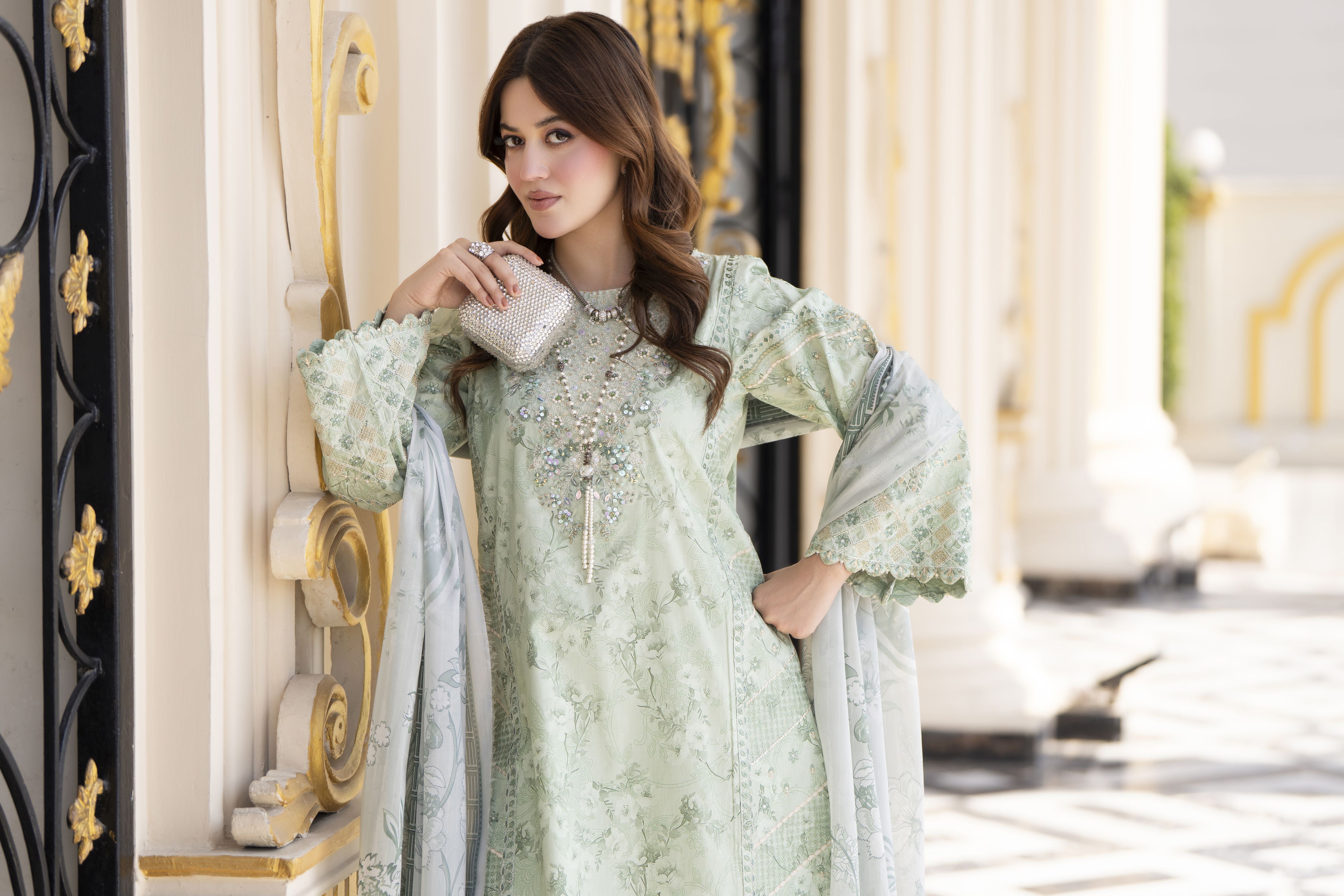 Khushi by Silver Mint 3pc Cotton Long Shirt Ready to Wear Suit KBS3