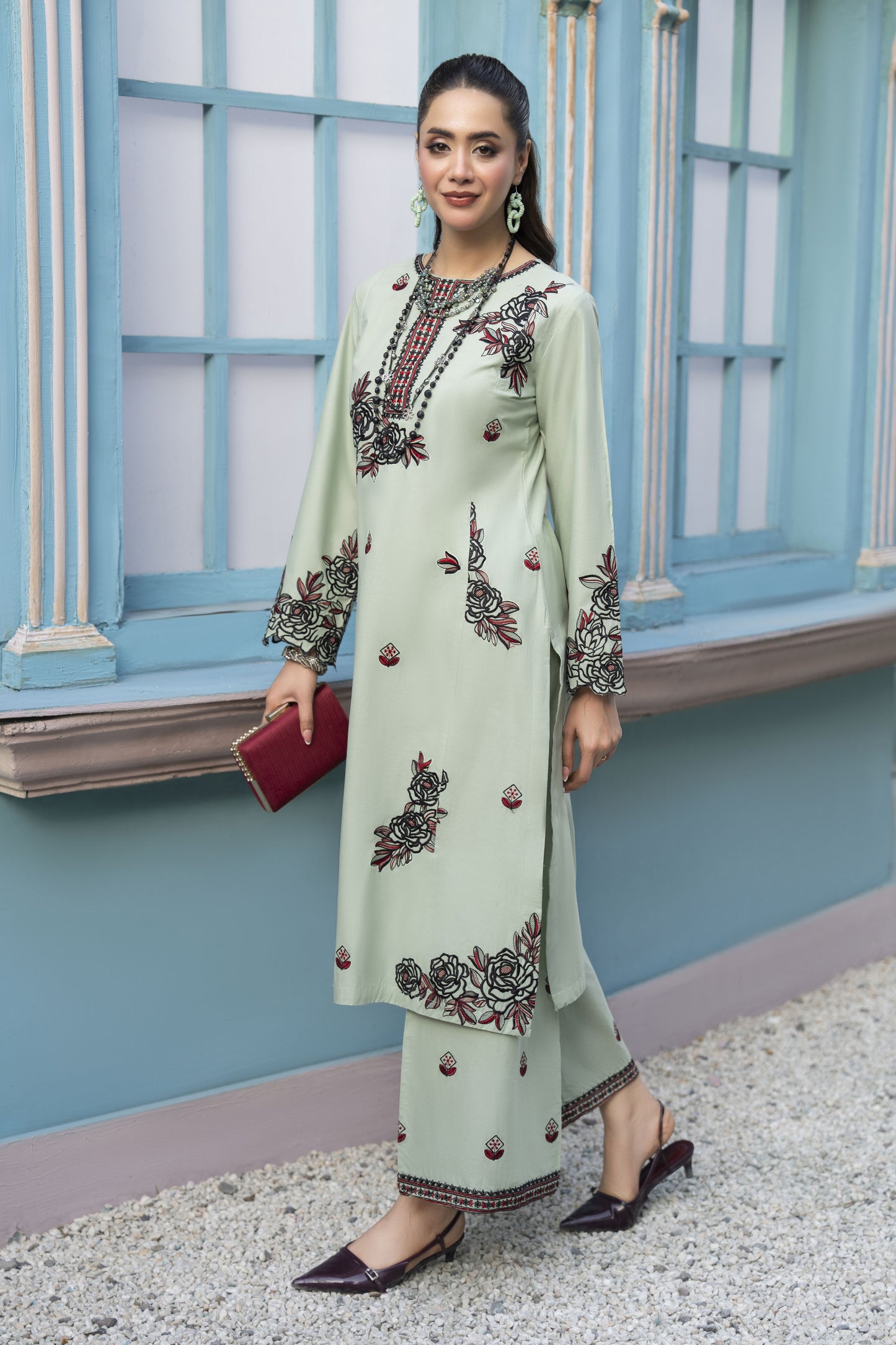 ZAIWA EMBROIDERED COTTON 2PC READY TO WEAR SUIT ZWL24